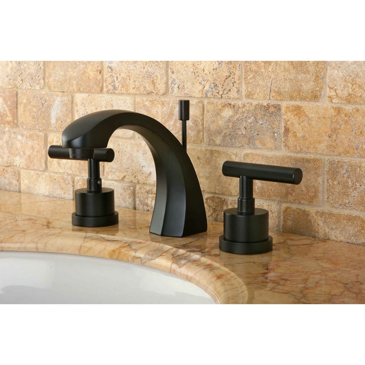 Kingston Sona KS4985CML - Manhattan Two-Handle 3-Hole Deck Mount Widespread Bathroom Faucet with Brass Pop-Up, Oil Rubbed Bronze — thumbnail 2